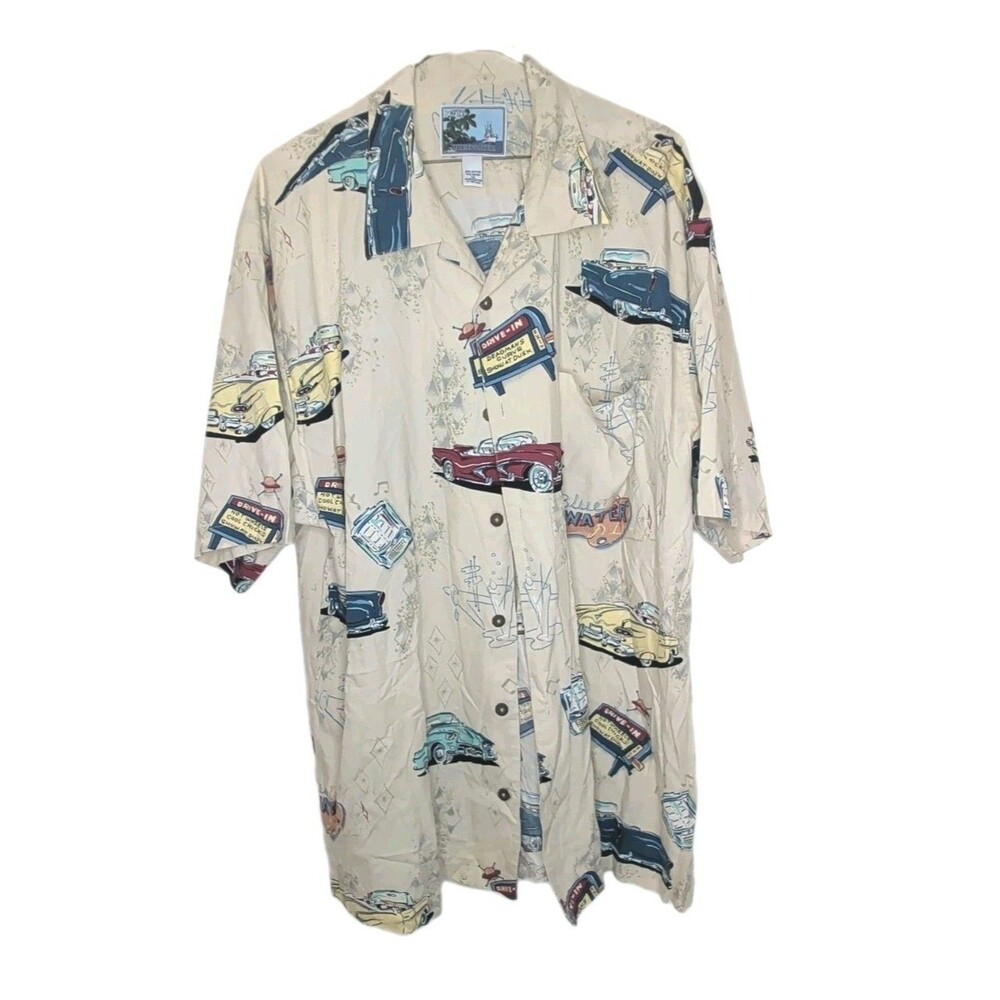 AFICO Bluewater Aloha Shirt XL USA Classic Cars Drive-In Rockabilly Hawaiian